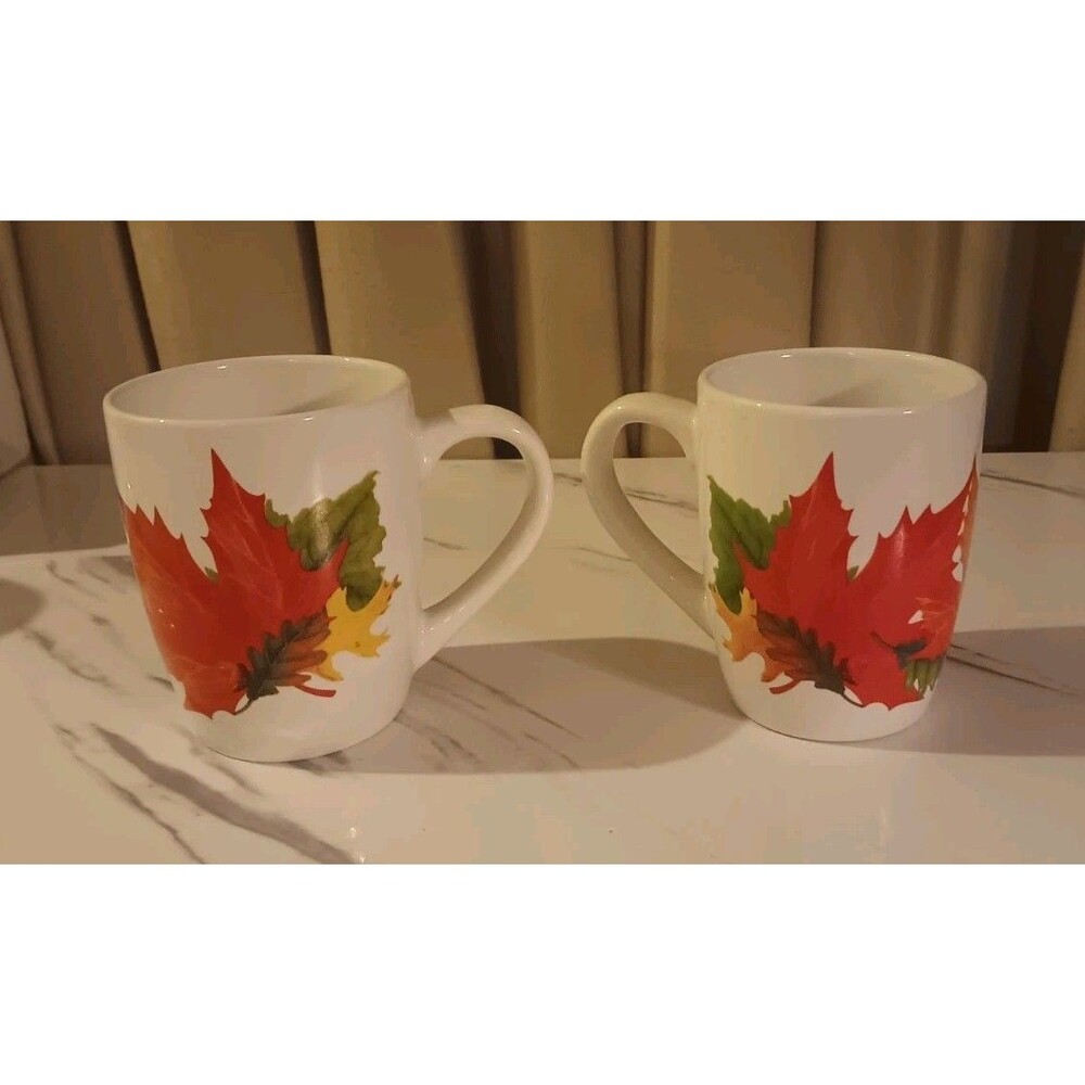 TWO Royal Norfolk Mug Cups Autumn Fall Leaves Coffee 12oz - Picture 3 of 4